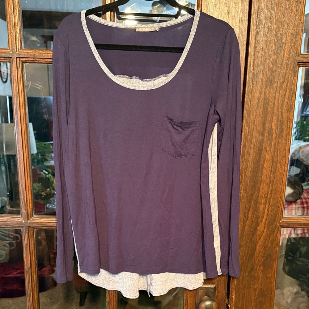 Loveappella Womens Purple Mixed Media Button Back Long Sleeve Top WD923-M102 L